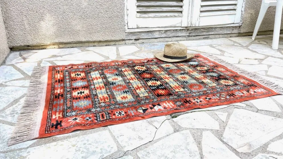 Tapis soie et coton vintage - 142 x 84cm