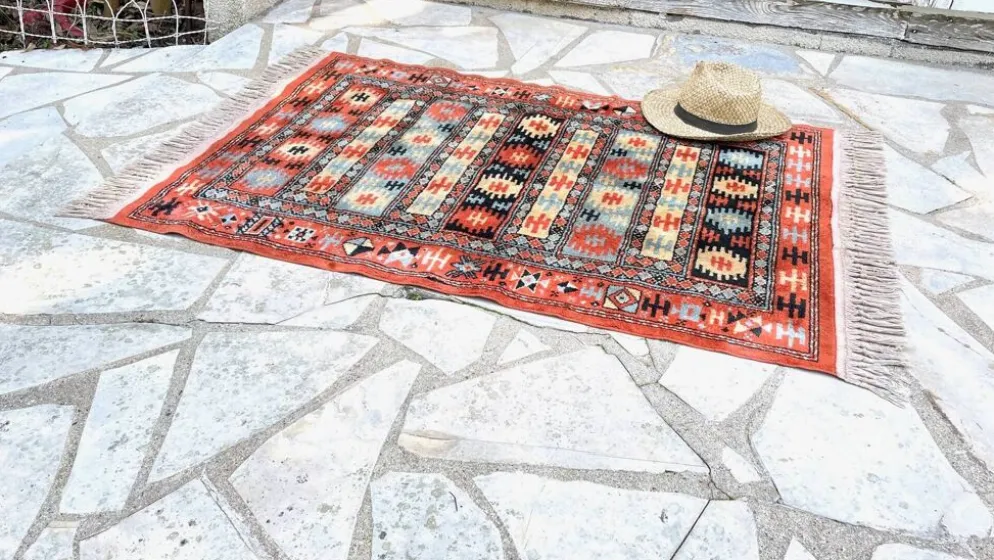 Tapis soie et coton vintage - 142 x 84cm