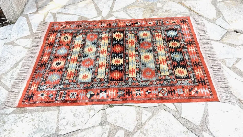 Tapis soie et coton vintage - 142 x 84cm