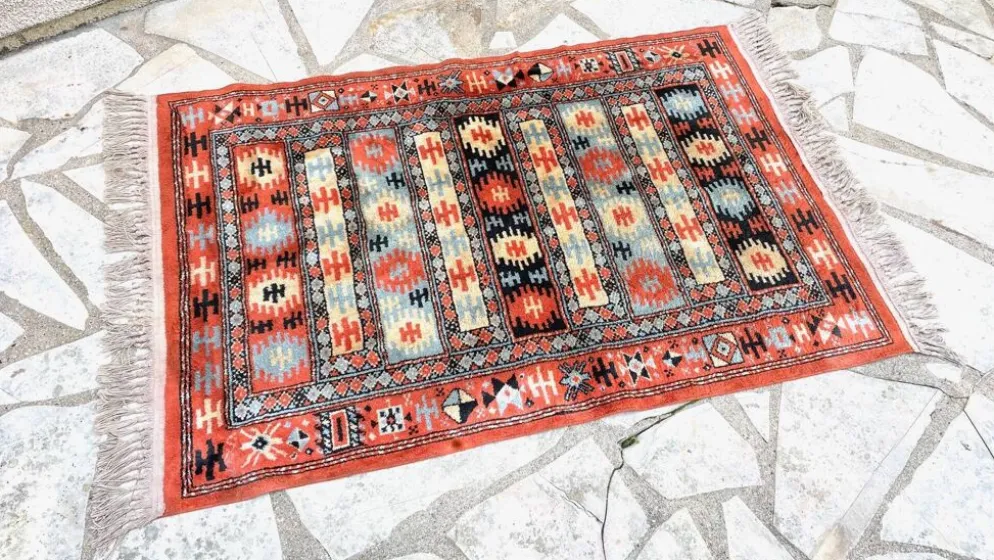 Tapis soie et coton vintage - 142 x 84cm