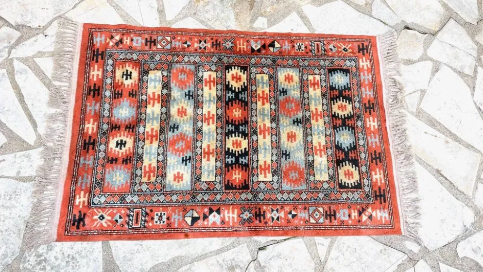 Tapis soie et coton vintage - 142 x 84cm