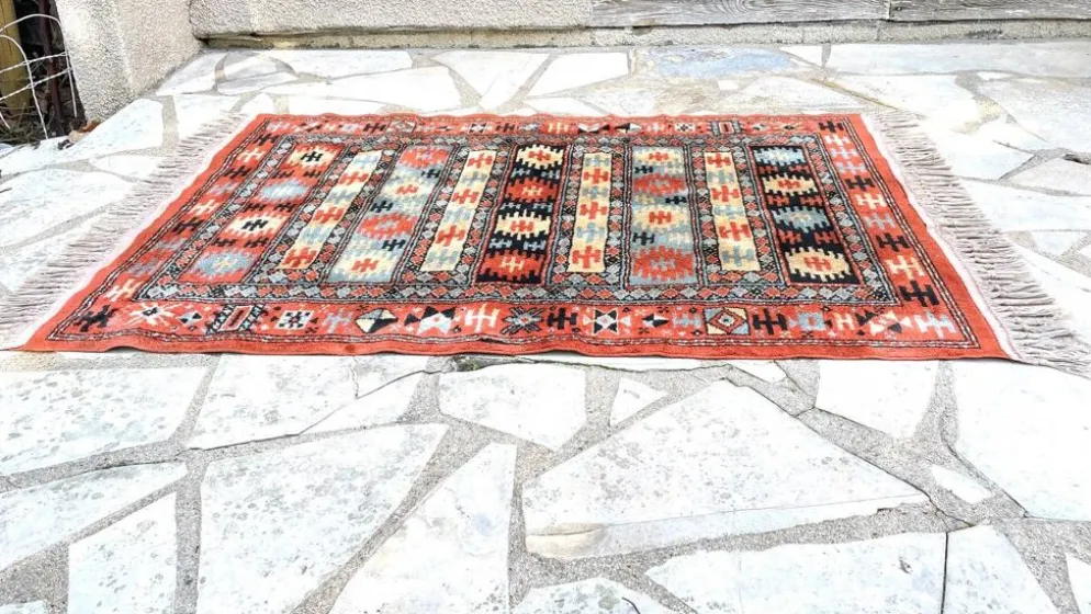 Tapis soie et coton vintage - 142 x 84cm