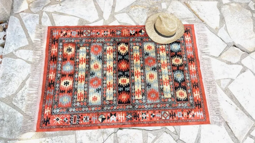 Tapis soie et coton vintage - 142 x 84cm