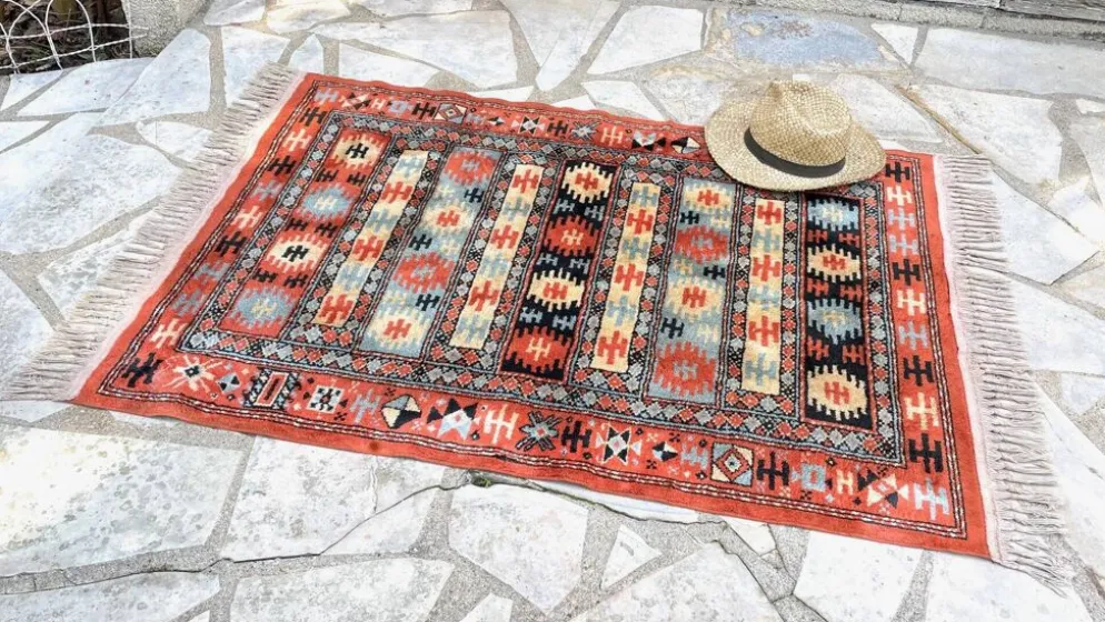 Tapis soie et coton vintage - 142 x 84cm