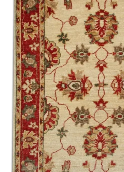 Tapis traditionnel en laine crème, petit tapis oriental à motifs floraux rouges 86 x 123 cm