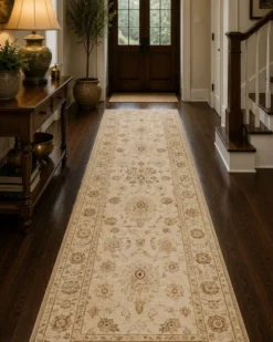 Tapis traditionnel en runner fait à la main, tapis crème, tapis afghan gris, décoration intérieure.