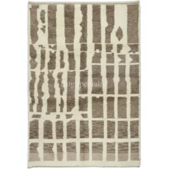 Tapis Tulu contemporain fait à la main en laine naturelle marron et beige.