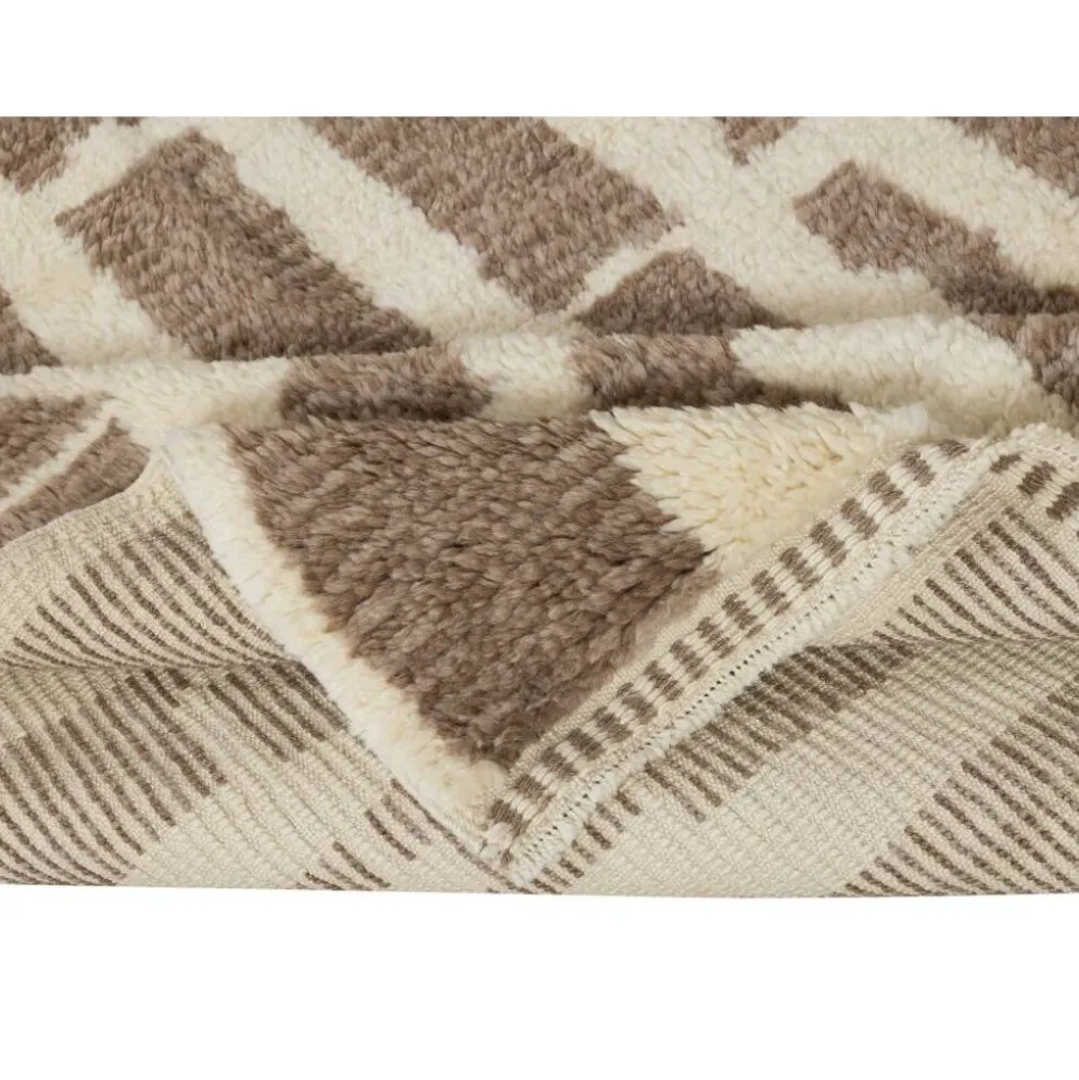 Tapis Tulu contemporain fait à la main en laine naturelle marron et beige.