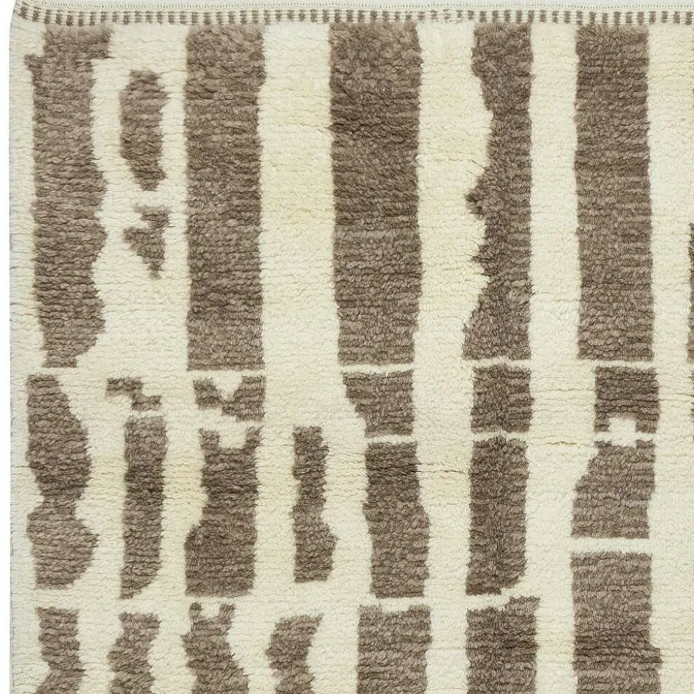 Tapis Tulu contemporain fait à la main en laine naturelle marron et beige.