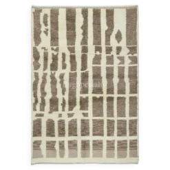 Tapis Tulu contemporain fait à la main en laine naturelle marron et beige.