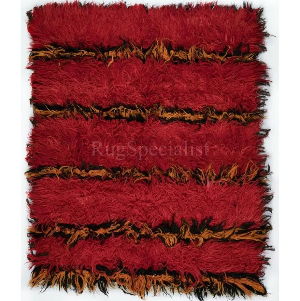 Tapis Tulu fait main moderne en rouge. 100 % laine. Options personnalisées disponibles.