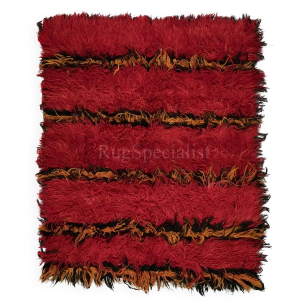 Tapis Tulu fait main moderne en rouge. 100 % laine. Options personnalisées disponibles.