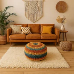 Tapis Tulu Turc Vintage en Laine Beige Poils Longs 200 x 162 cm