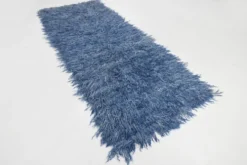 Tapis Tulu Vintage Bleu, Laine à Poils Longs, Style Shaggy, 115x301 Cm