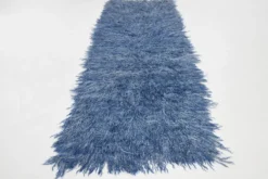 Tapis Tulu Vintage Bleu, Laine à Poils Longs, Style Shaggy, 115x301 Cm