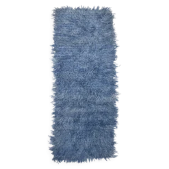 Tapis Tulu Vintage Bleu, Laine à Poils Longs, Style Shaggy, 115x301 Cm