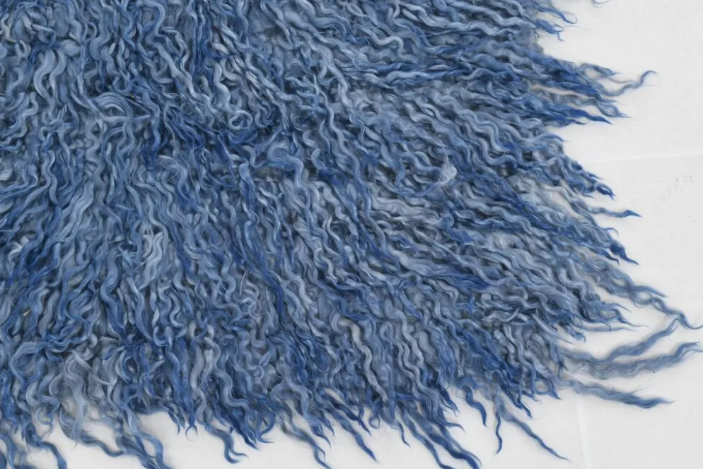 Tapis Tulu Vintage Bleu, Laine à Poils Longs, Style Shaggy, 115x301 Cm