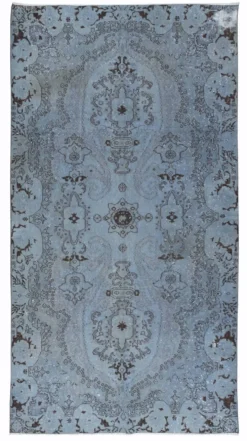 Tapis turc contemporain fait main bleu ciel de 5,5 x 10 pieds avec style Aubusson français