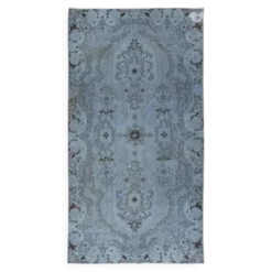 Tapis turc contemporain fait main bleu ciel de 5,5 x 10 pieds avec style Aubusson français