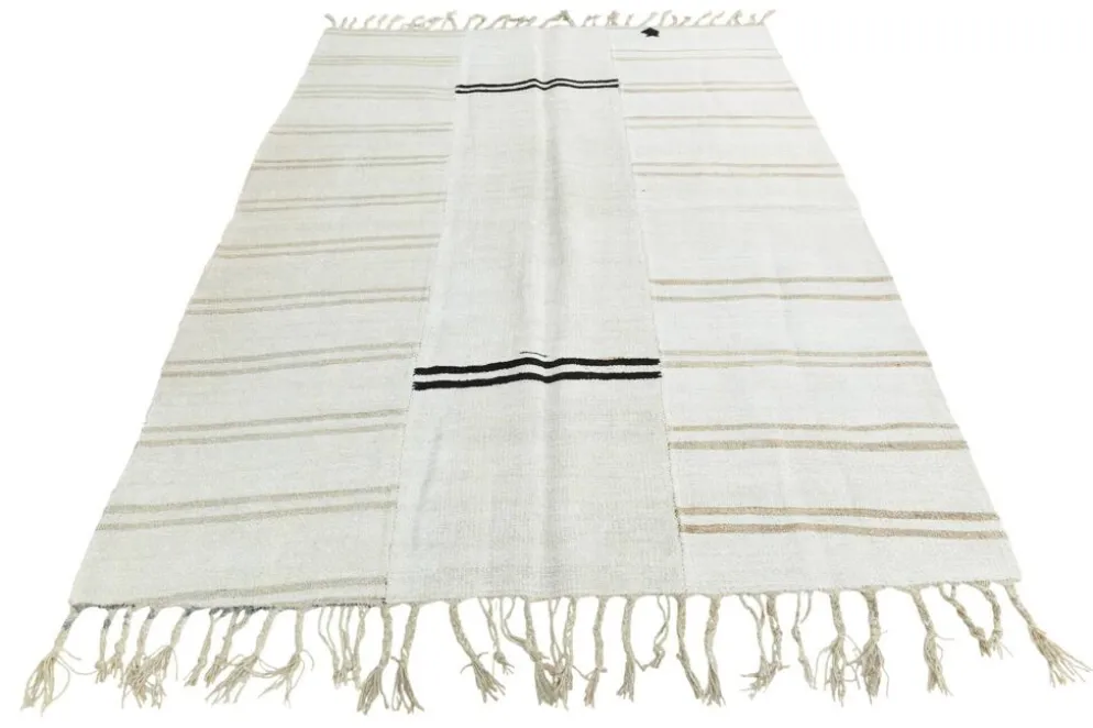 Tapis Turc Écru à Rayures, Style Scandinave, Salon et Chambre, 176x252Cm