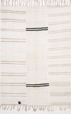 Tapis Turc Écru à Rayures, Style Scandinave, Salon et Chambre, 176x252Cm