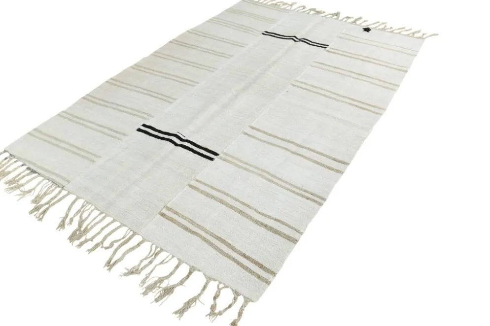 Tapis Turc Écru à Rayures, Style Scandinave, Salon et Chambre, 176x252Cm