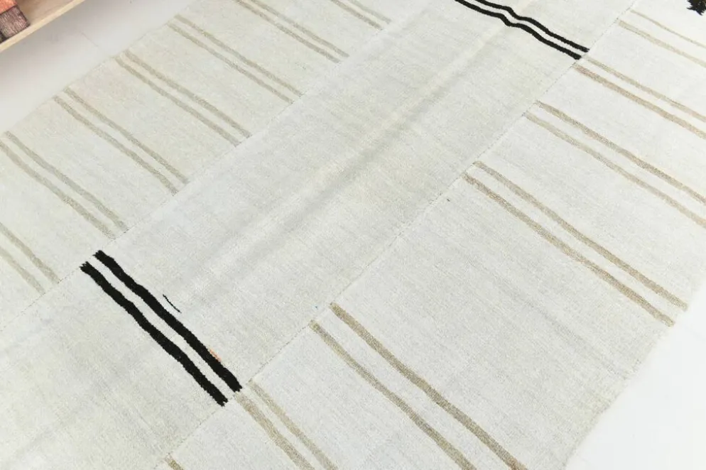 Tapis Turc Écru à Rayures, Style Scandinave, Salon et Chambre, 176x252Cm