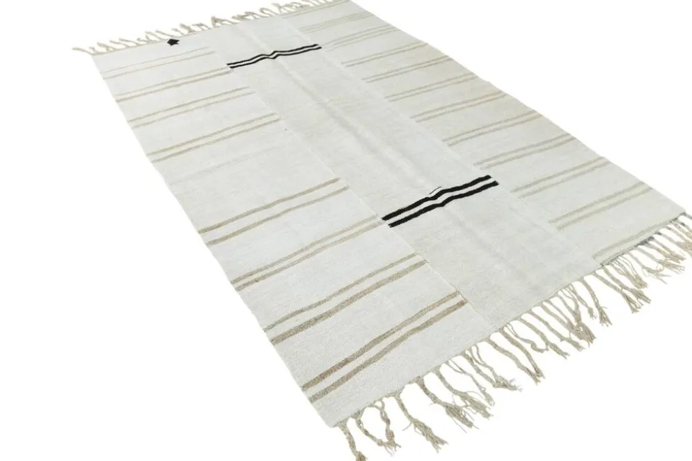 Tapis Turc Écru à Rayures, Style Scandinave, Salon et Chambre, 176x252Cm