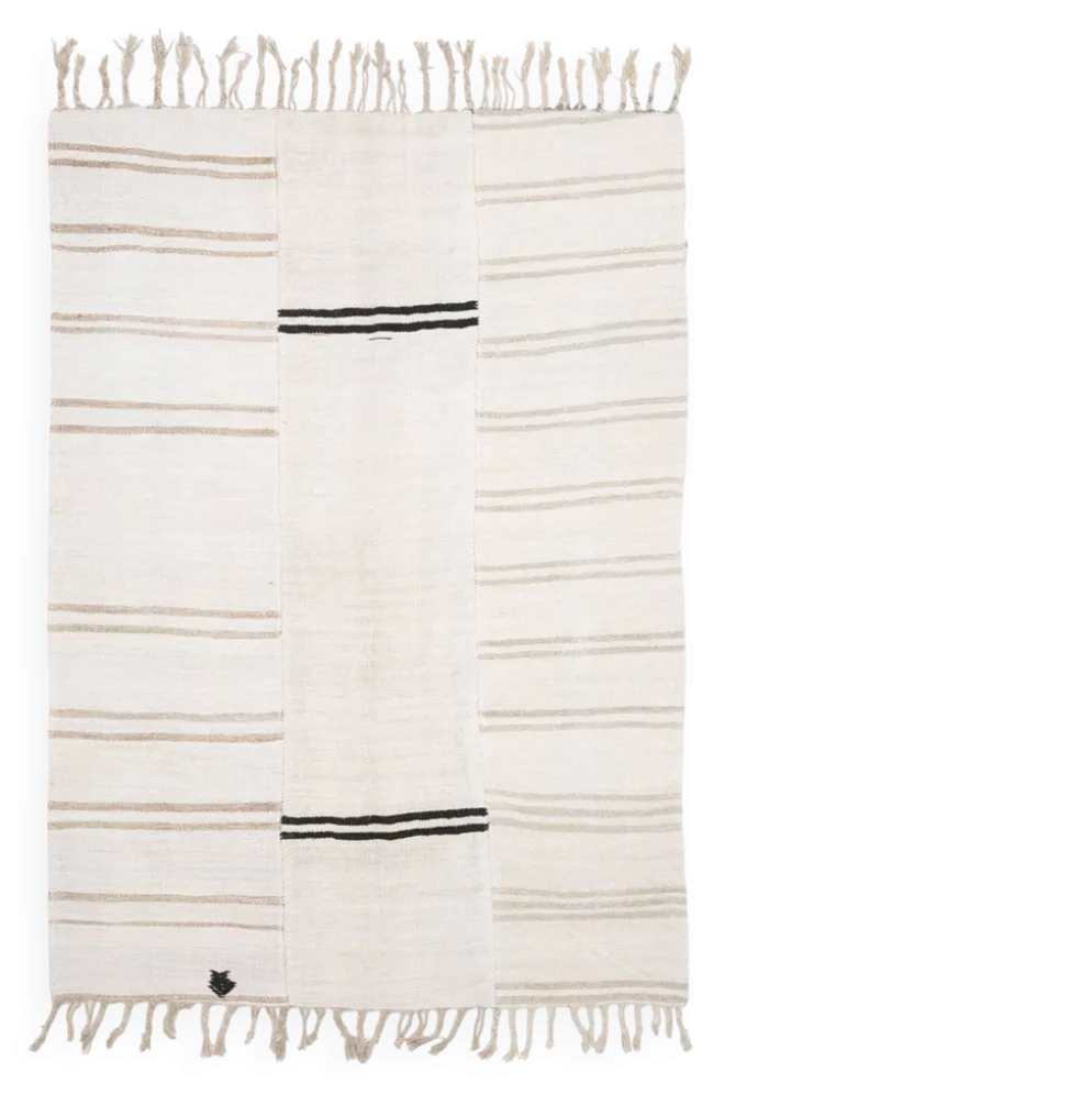 Tapis Turc Écru à Rayures, Style Scandinave, Salon et Chambre, 176x252Cm