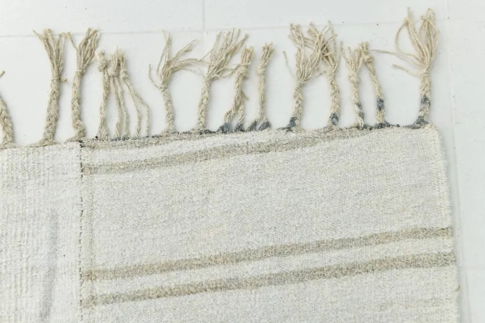 Tapis Turc Écru à Rayures, Style Scandinave, Salon et Chambre, 176x252Cm