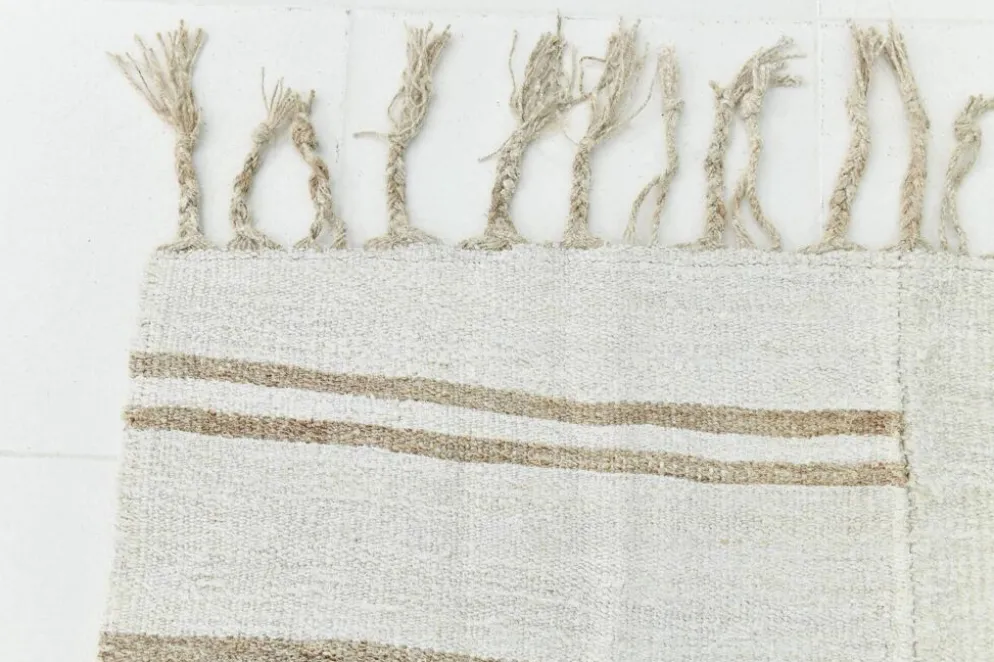 Tapis Turc Écru à Rayures, Style Scandinave, Salon et Chambre, 176x252Cm