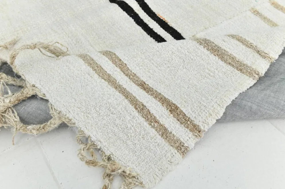 Tapis Turc Écru à Rayures, Style Scandinave, Salon et Chambre, 176x252Cm