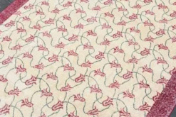 Tapis turc floral bordé de beige et bordeaux, tapis en laine neutre, 194x290 cm