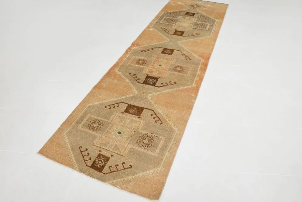 Tapis turc vintage anatolien couleur cannelle 3x11, 92x321 cm