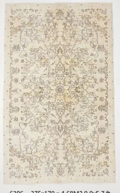 Tapis turc vintage beige, motif floral, tapis de salon classique, 170x275 cm