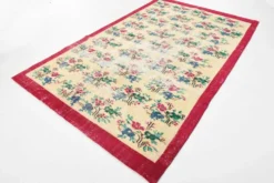 Tapis turc vintage floral rouge rubis, tapis en laine fait main, 202x309 cm