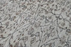 Tapis turc vintage ivoire et brun à motifs floraux, noué main, 155 x 247 cm