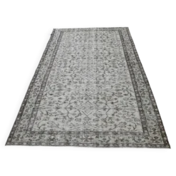 Tapis turc vintage ivoire et brun à motifs floraux, noué main, 155 x 247 cm