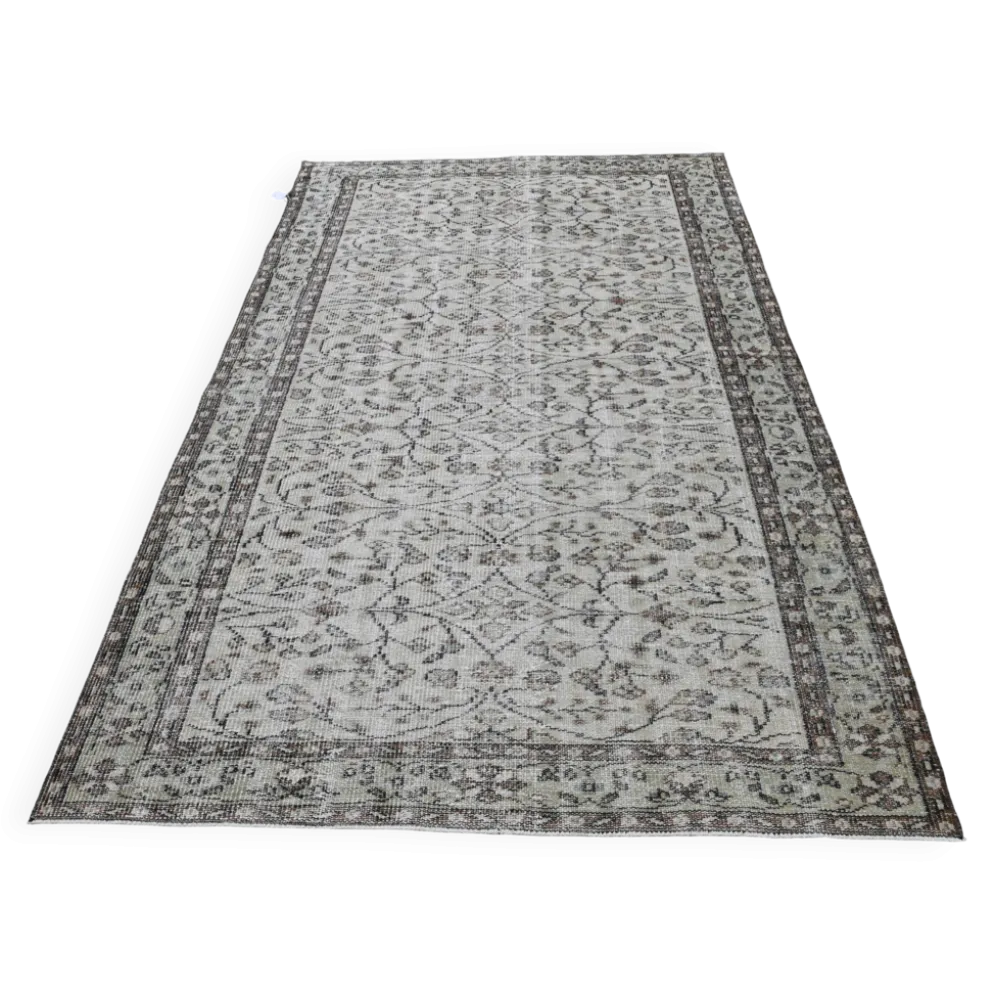 Tapis turc vintage ivoire et brun à motifs floraux, noué main, 155 x 247 cm