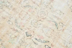Tapis turc vintage, laine patinée beige et bleu aqua pâle, 192x295 cm