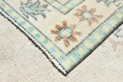 Tapis turc vintage, laine patinée beige et bleu aqua pâle, 192x295 cm