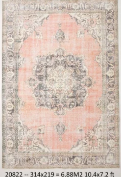 Tapis turc vintage saumon rose classique Madallion 7x10, 219x314 cm