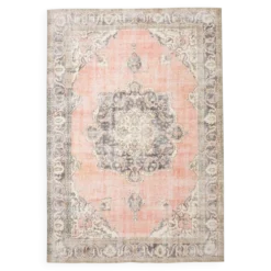 Tapis turc vintage saumon rose classique Madallion 7x10, 219x314 cm