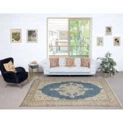 Tapis turc vintage. Tapis en laine noué à la main avec motif médaillon.