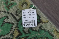 Tapis turc vintage vert et olive à médaillon, noué main, 160 x 262 cm