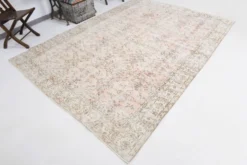 Tapis vintage anatolien floral tout en rose blush 7x10, 215x304 cm