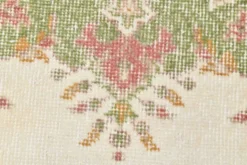 Tapis vintage à motif floral beige et vert 4x7, tapis anatolien, 113x207 cm