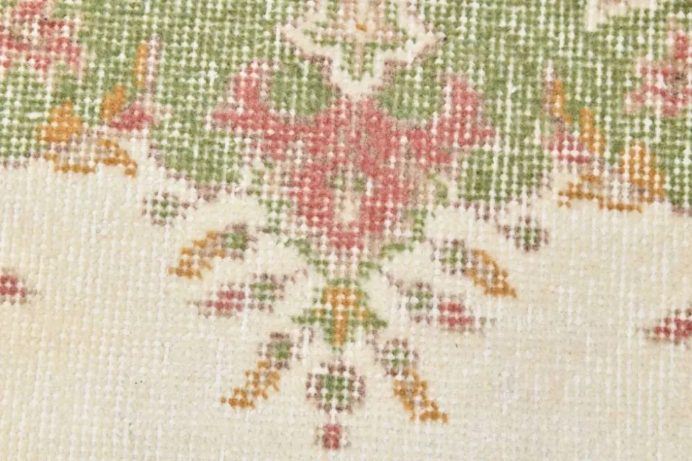 Tapis vintage à motif floral beige et vert 4x7, tapis anatolien, 113x207 cm