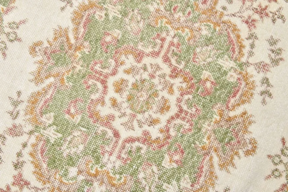 Tapis vintage à motif floral beige et vert 4x7, tapis anatolien, 113x207 cm