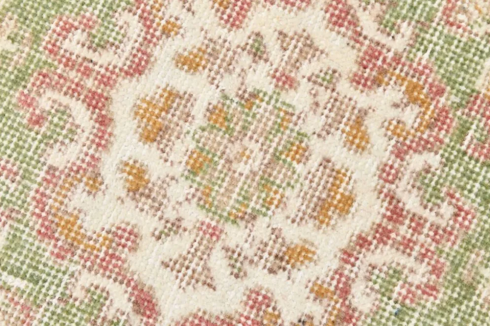 Tapis vintage à motif floral beige et vert 4x7, tapis anatolien, 113x207 cm